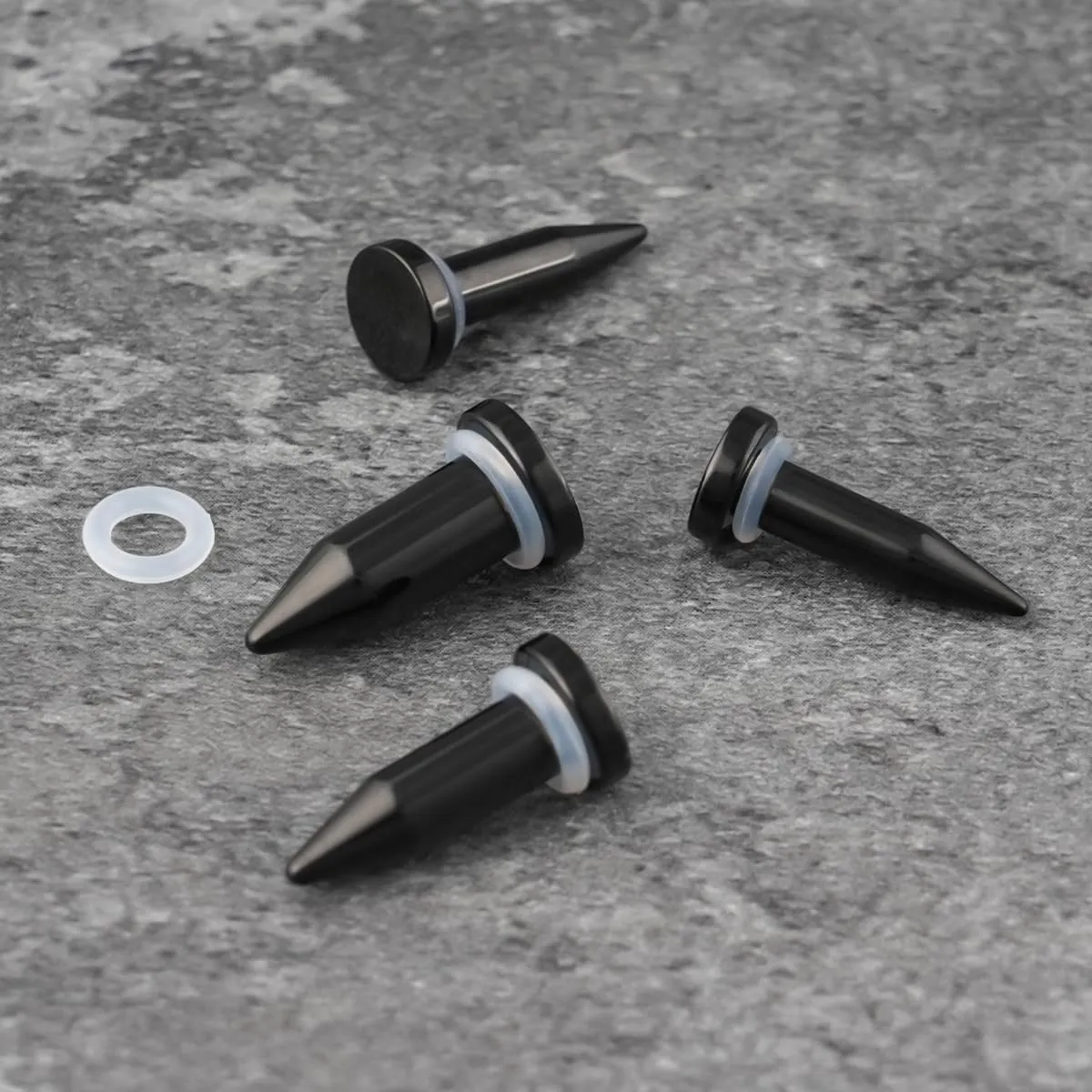 Stainless Steel Stretching Kit Short Taper Expander O-Ring Round | Flat Top Body Piercing Jewelry Small Size Black | Silver Set