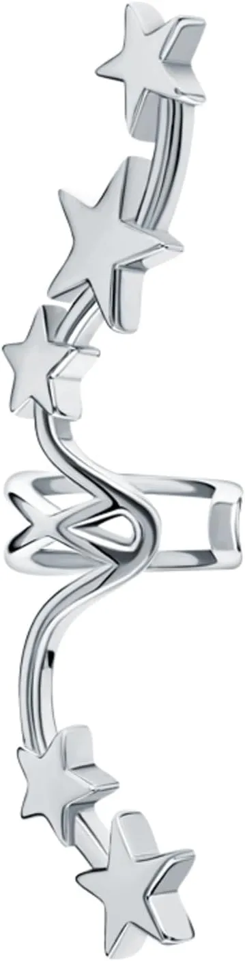 Star Climber Ear Cuff Earring, Sterling Silver Double Wrap Crawler, Non-Pierced Ear Climber Jewelry, Dainty Gift for Her.