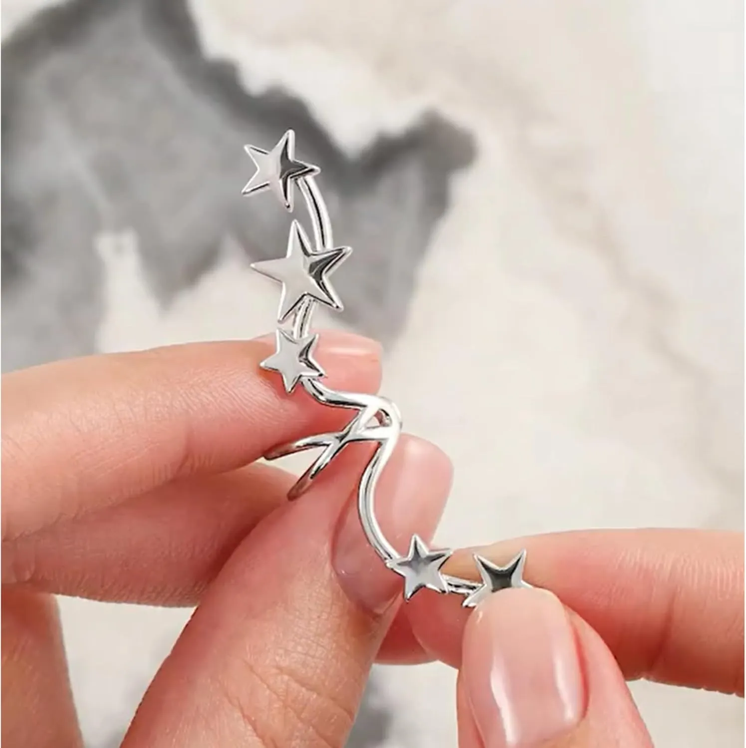 Star Climber Ear Cuff Earring, Sterling Silver Double Wrap Crawler, Non-Pierced Ear Climber Jewelry, Dainty Gift for Her.