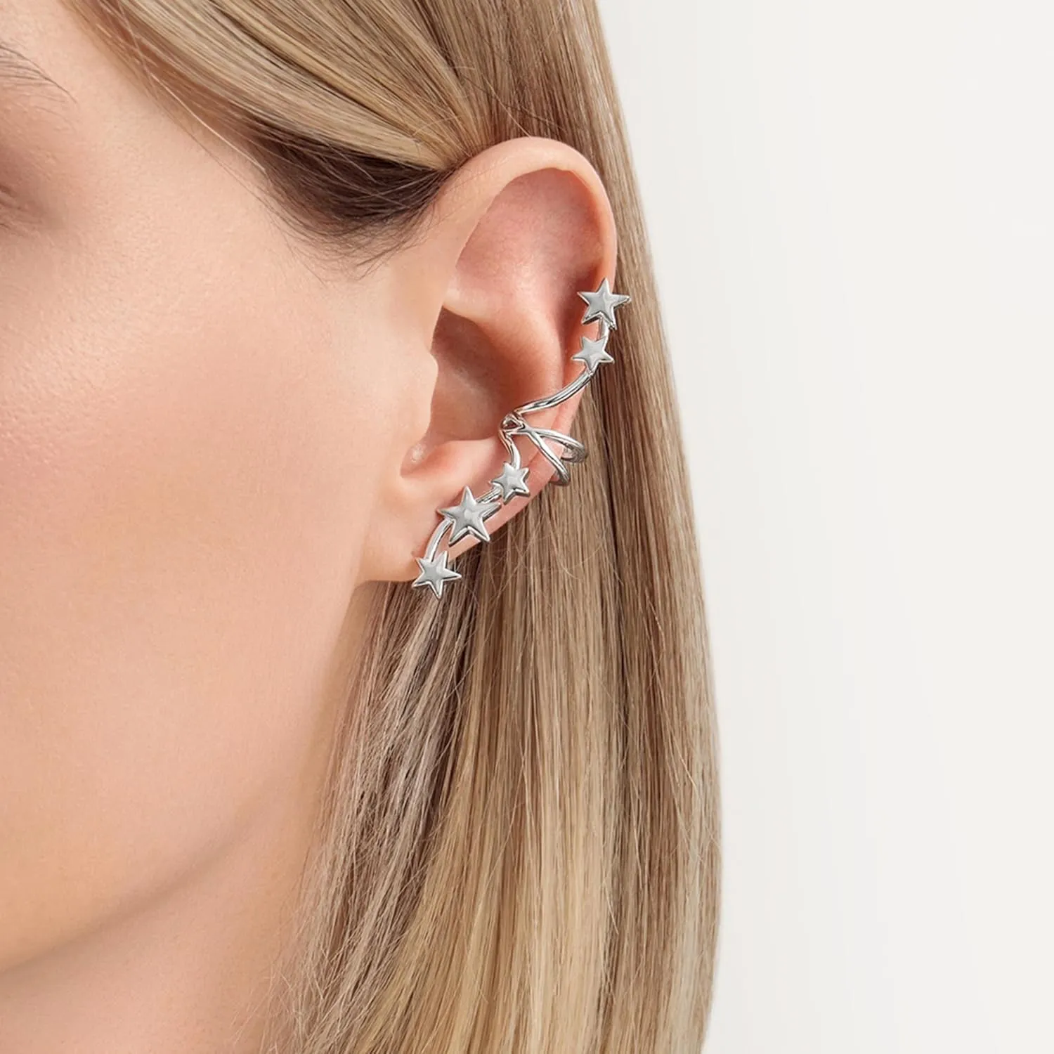 Star Climber Ear Cuff Earring, Sterling Silver Double Wrap Crawler, Non-Pierced Ear Climber Jewelry, Dainty Gift for Her.