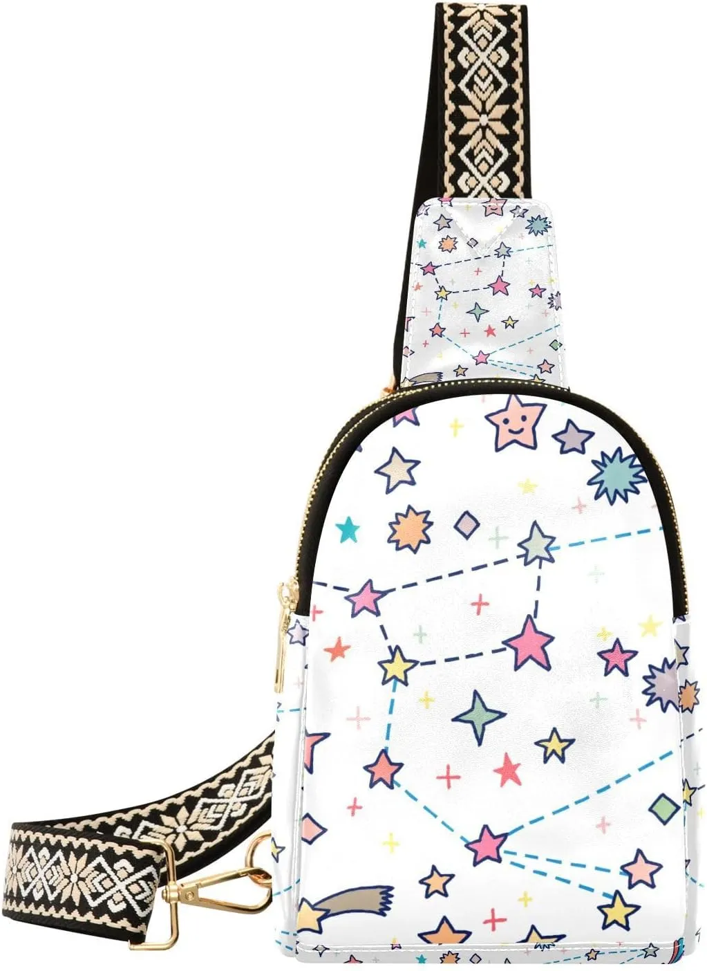 Star Small Sling Bag for Women,Leather Fanny Pack,Crossbody Waist Bag With Adjustable Guitar Strap