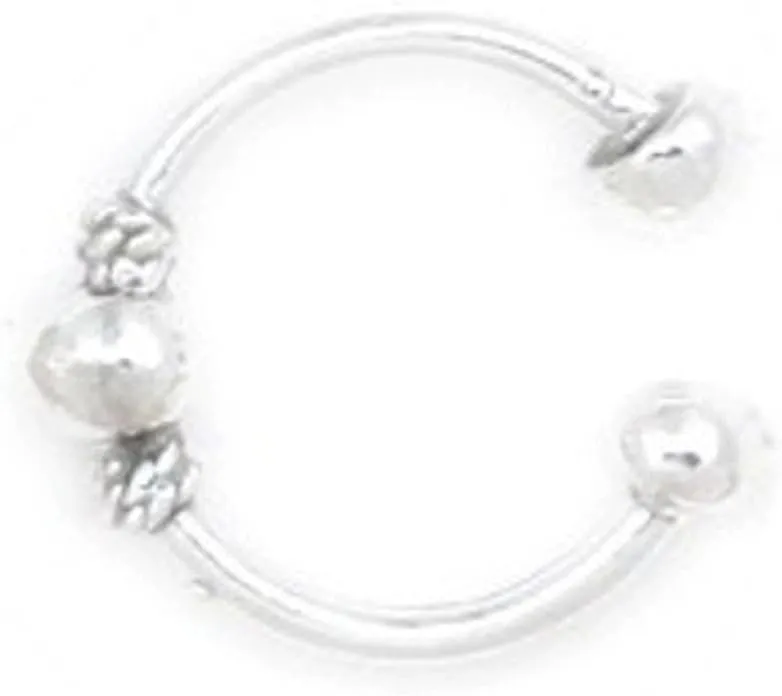 Sterling Silver Ball With Roped Edges Round Bali Band Middle Inner Ear Cuff