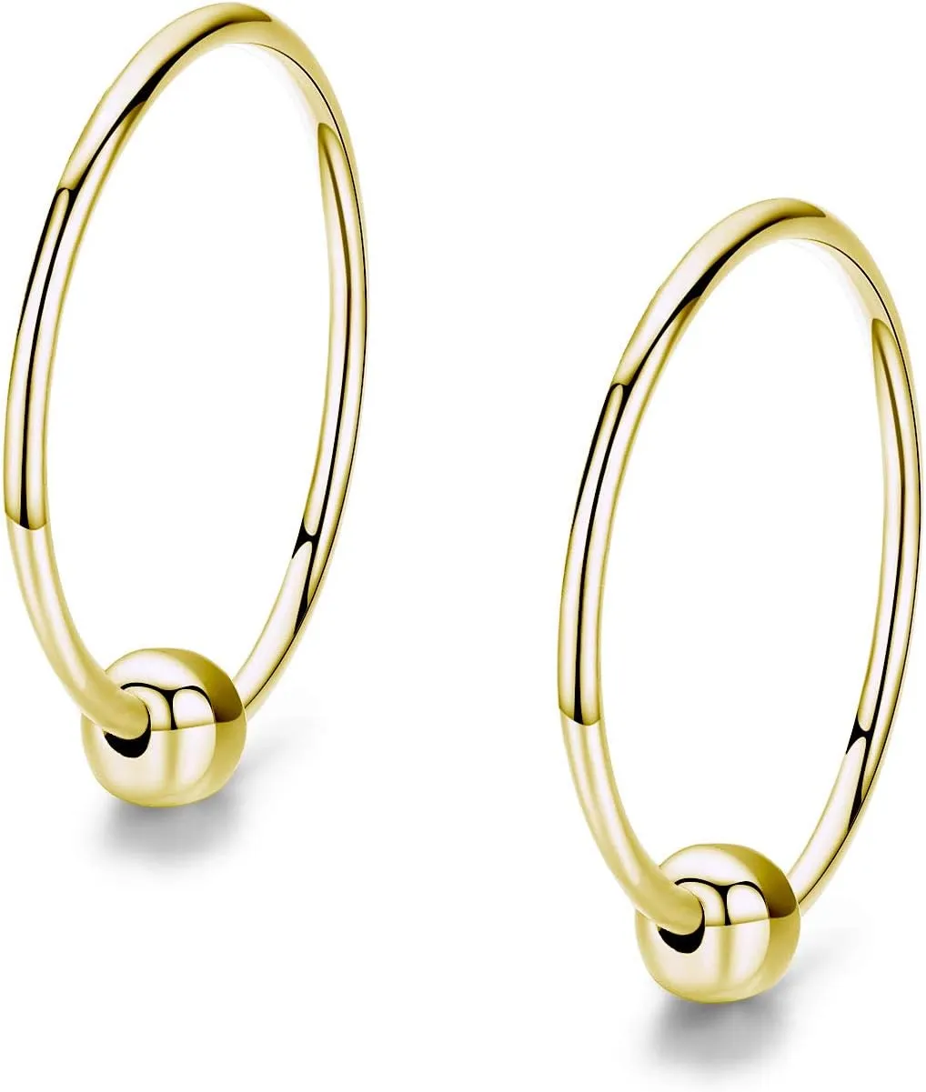 Sterling Silver Cartilage Earrings Gold/Black/Rose Hypoallergenic Mini Tiny Small Huggie Hoops Ear Piercing Helix Endless Ball Bead Nose Sleeper Earrings for Women