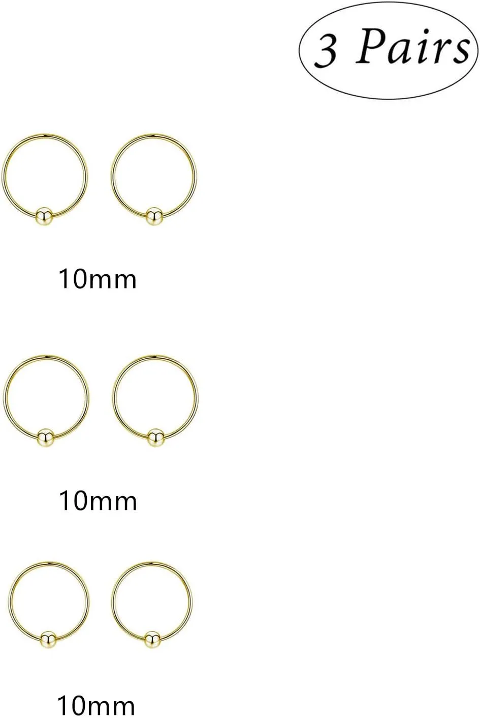 Sterling Silver Cartilage Earrings Gold/Black/Rose Hypoallergenic Mini Tiny Small Huggie Hoops Ear Piercing Helix Endless Ball Bead Nose Sleeper Earrings for Women