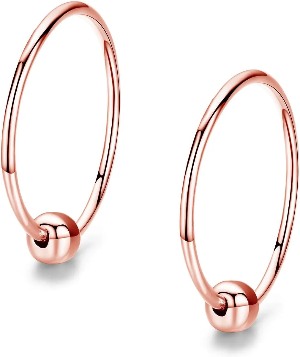 Sterling Silver Cartilage Earrings Gold/Black/Rose Hypoallergenic Mini Tiny Small Huggie Hoops Ear Piercing Helix Endless Ball Bead Nose Sleeper Earrings for Women