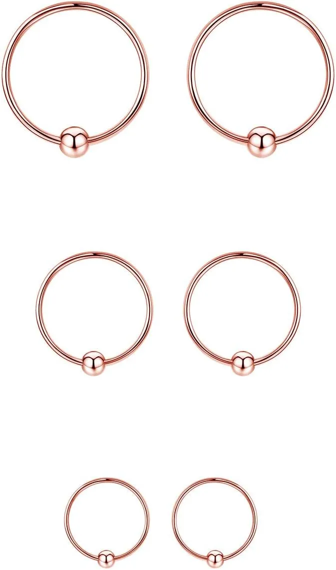 Sterling Silver Cartilage Earrings Gold/Black/Rose Hypoallergenic Mini Tiny Small Huggie Hoops Ear Piercing Helix Endless Ball Bead Nose Sleeper Earrings for Women