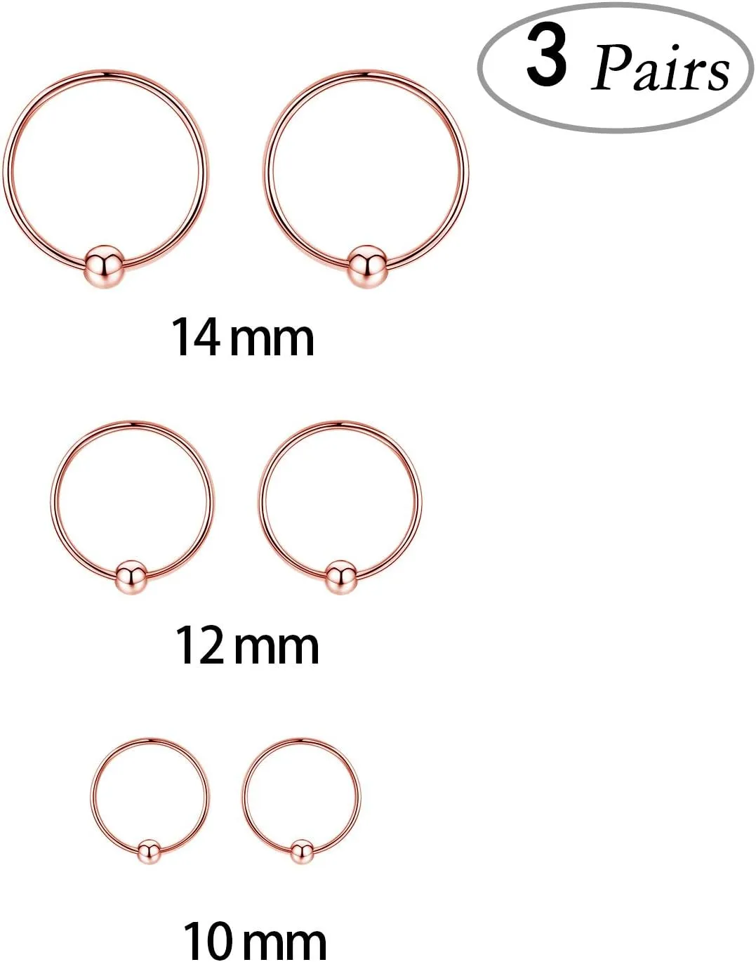 Sterling Silver Cartilage Earrings Gold/Black/Rose Hypoallergenic Mini Tiny Small Huggie Hoops Ear Piercing Helix Endless Ball Bead Nose Sleeper Earrings for Women