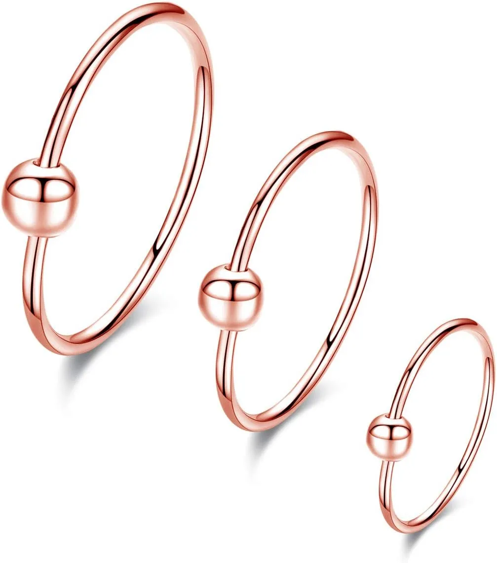 Sterling Silver Cartilage Earrings Gold/Black/Rose Hypoallergenic Mini Tiny Small Huggie Hoops Ear Piercing Helix Endless Ball Bead Nose Sleeper Earrings for Women