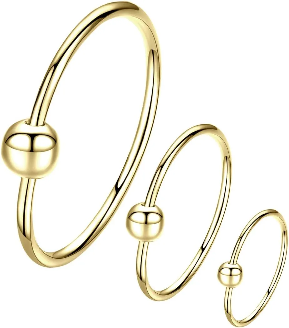 Sterling Silver Cartilage Earrings Gold/Black/Rose Hypoallergenic Mini Tiny Small Huggie Hoops Ear Piercing Helix Endless Ball Bead Nose Sleeper Earrings for Women