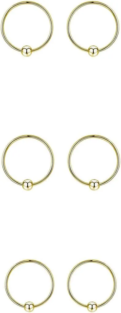 Sterling Silver Cartilage Earrings Gold/Black/Rose Hypoallergenic Mini Tiny Small Huggie Hoops Ear Piercing Helix Endless Ball Bead Nose Sleeper Earrings for Women