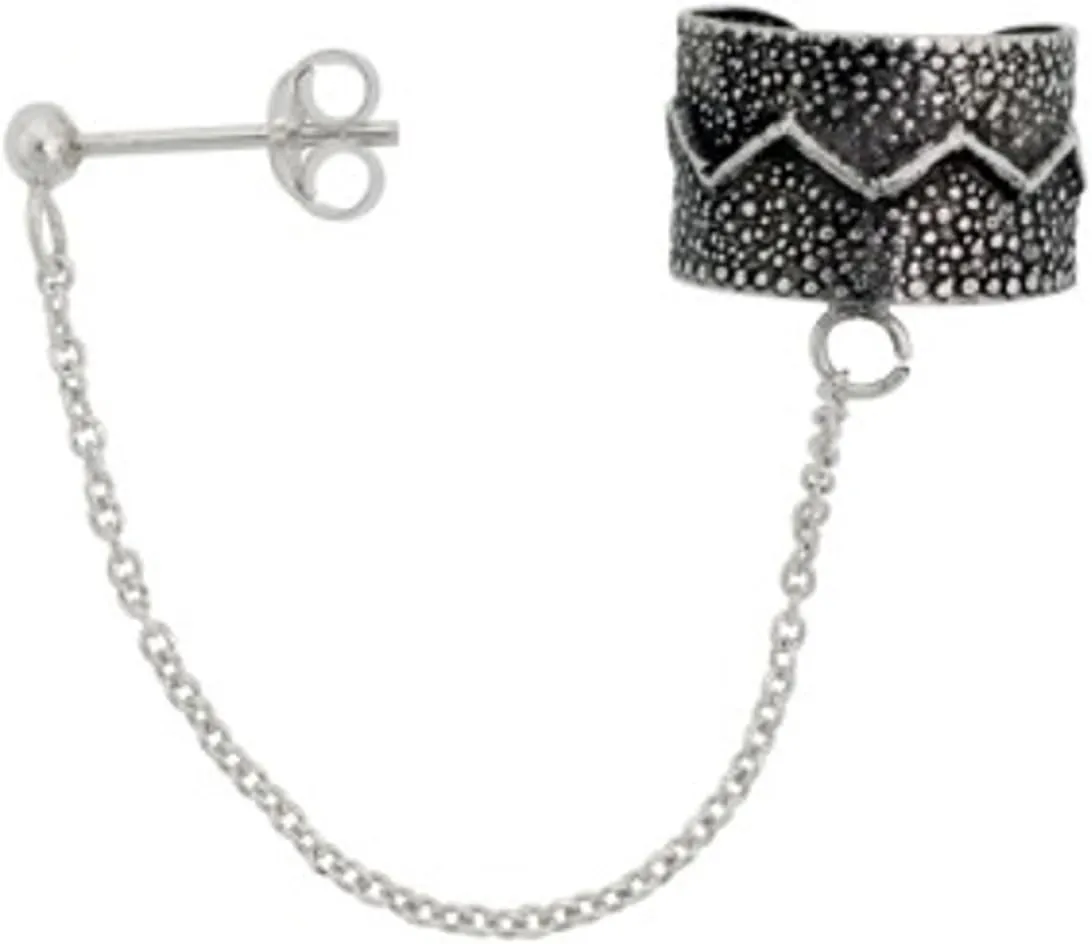 Sterling Silver Detailed Zig Zag Line Middle Ear Cuff Band Slave Chain Post Earring