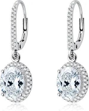 Sterling Silver Diamond Dangle Earrings for Women Oval Cut Lab Simulation Diamond 5A Cubic Zirconia Earrings Jewelry Gift for Her Birthday Christmas