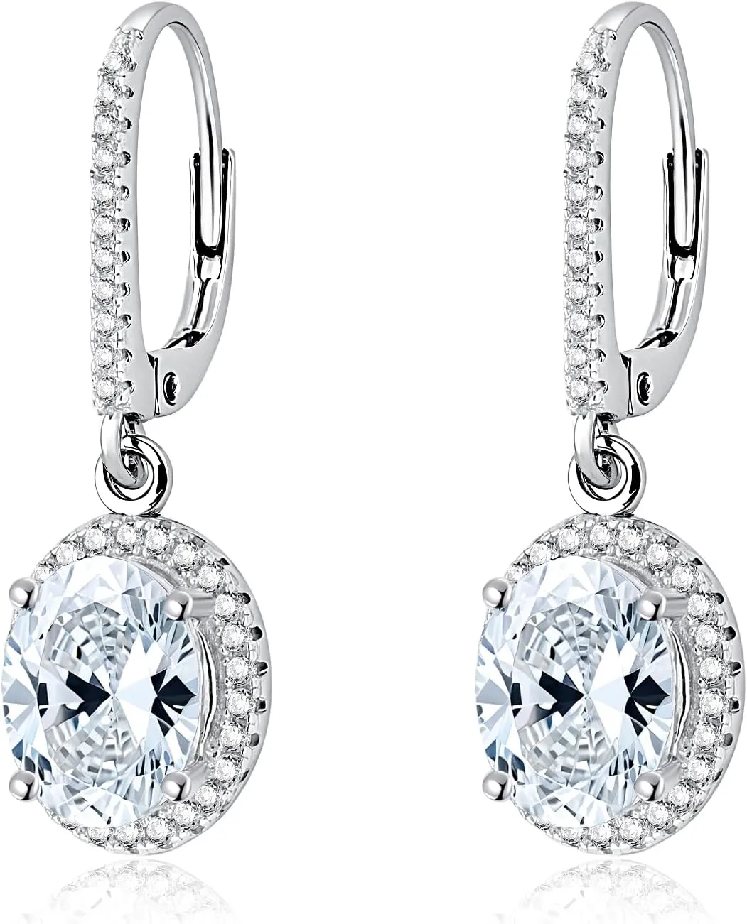 Sterling Silver Diamond Dangle Earrings for Women Oval Cut Lab Simulation Diamond 5A Cubic Zirconia Earrings Jewelry Gift for Her Birthday Christmas