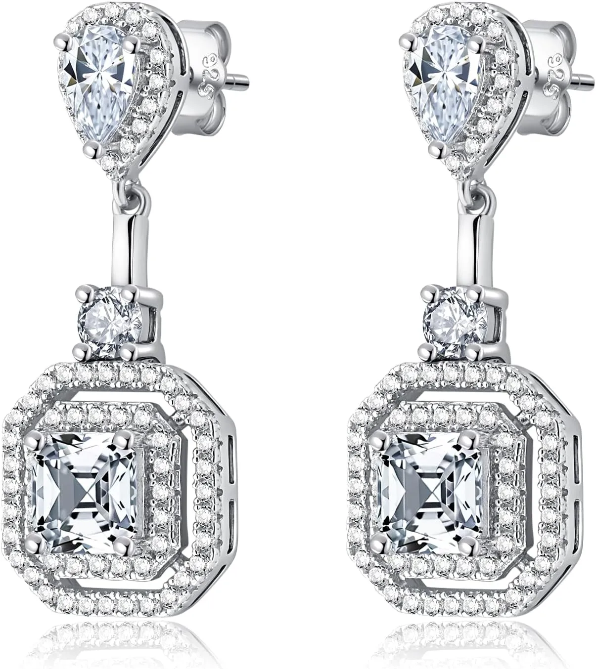 Sterling Silver Diamond Drop Earrings for Women 6 * 6mm Princess Cut Lab Simulation Diamond 5A Cubic Zirconia Earrings Jewelry Gift for Her Birthday Christmas