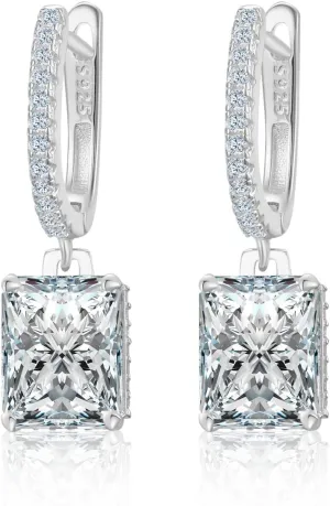 Sterling Silver Diamond Earrings for Women 4CT 8 * 10mm Radiant cut Lab Simulation Diamond 5A Cubic Zirconia Hoop Earrings Jewelry Gift for Her Birthday Christmas