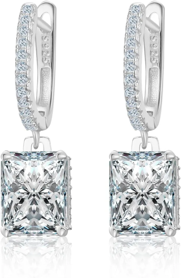 Sterling Silver Diamond Earrings for Women 4CT 8 * 10mm Radiant cut Lab Simulation Diamond 5A Cubic Zirconia Hoop Earrings Jewelry Gift for Her Birthday Christmas