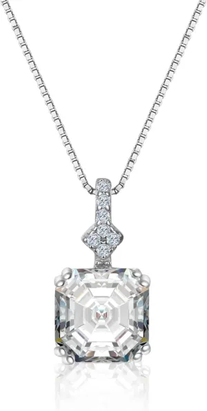 Sterling Silver Diamond Necklaces for Women, 8 * 8mm Cushion Cut Lab Synthetic Diamond Pendant White Gold Plated Jewelry Gifts for Women
