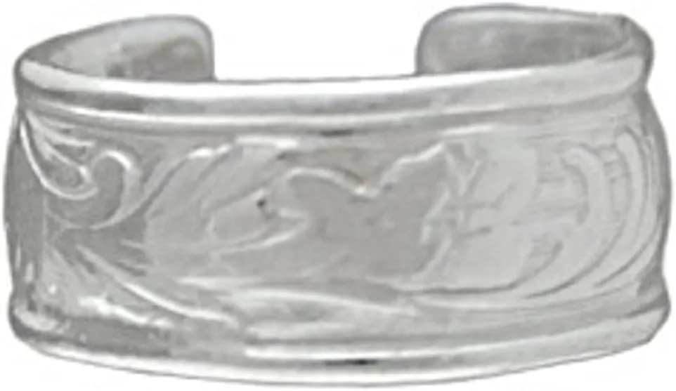 Sterling Silver Flower Foliage Design Textured Band Middle Ear Ear Cuff
