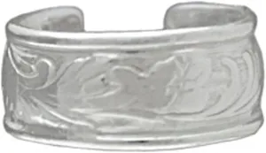 Sterling Silver Flower Foliage Design Textured Band Middle Ear Ear Cuff