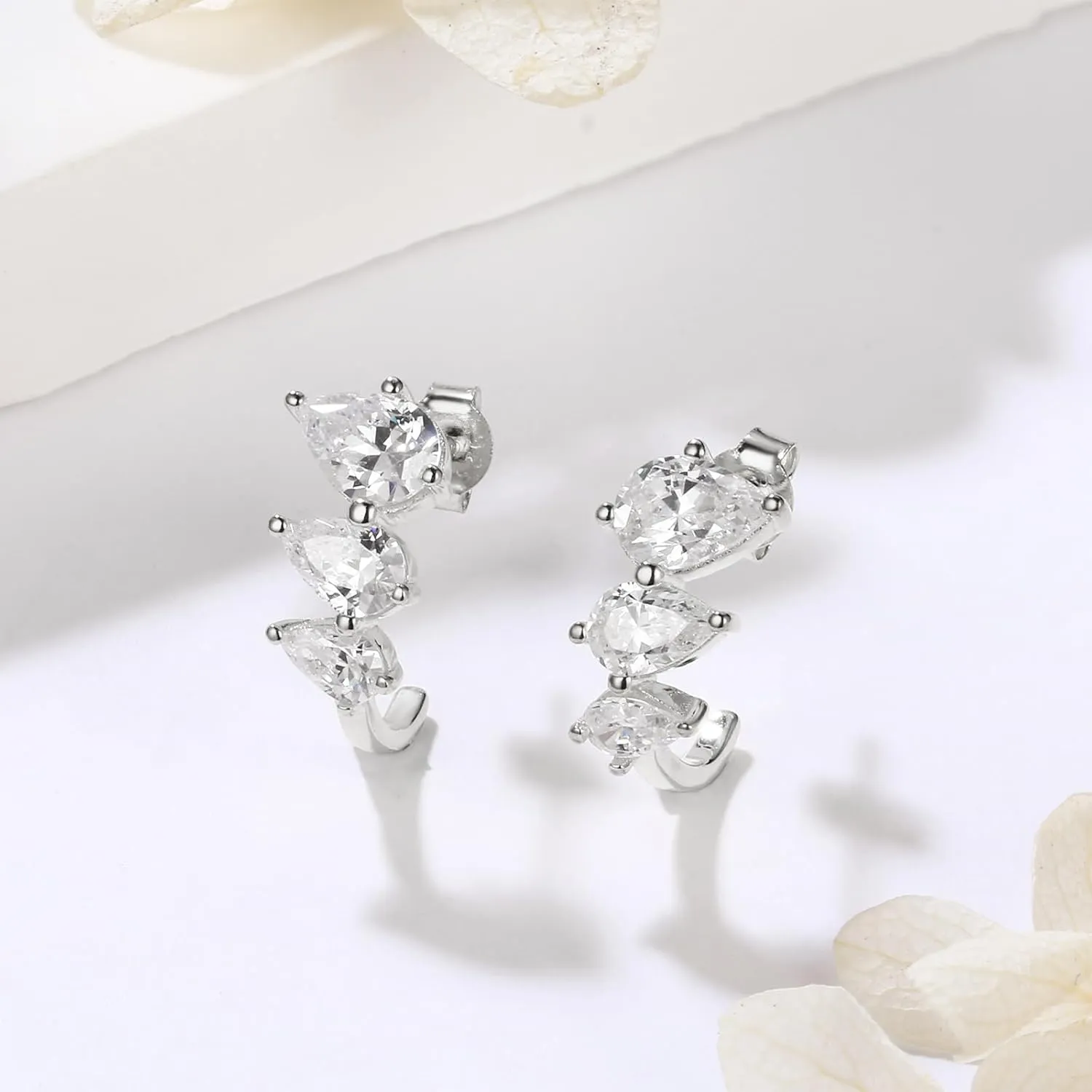 Sterling Silver Hoop Earrings for Women, Half Hoop Lab Simulation Diamond Pear Earrings, Jewelry Gifts for Women Birthday Christmas