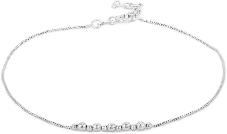 Sterling Silver Jewelry - Rhodium Plated with 925 Stamp - Beaded Chain Anklet - Jewelry Stylish Beautifully Designed For Women - 9" long   1" extender