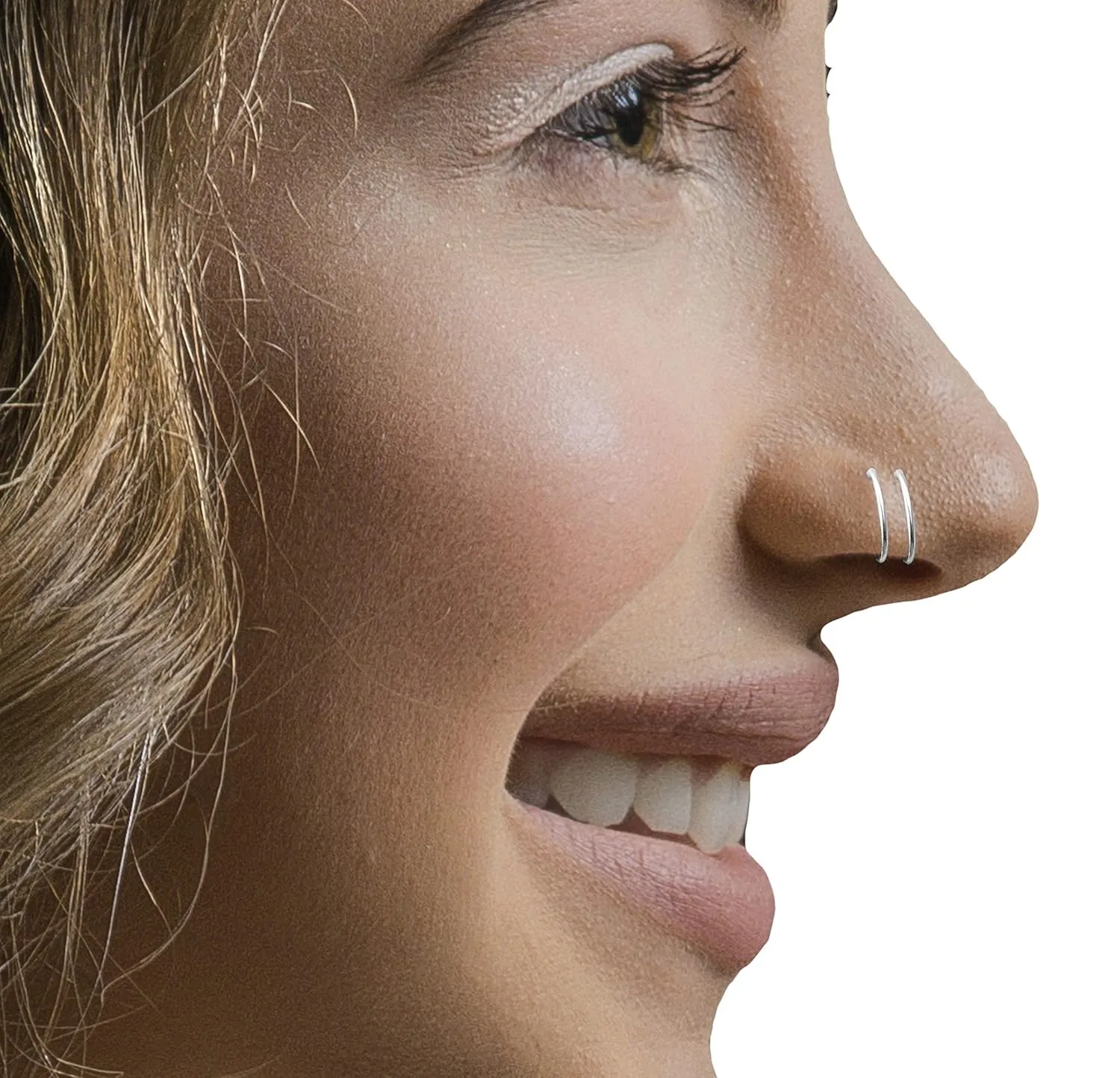 Sterling Silver Spiral Double Nose Hoop Ring for Single Piercing, Handmade Tiny Twist Nose Ring Hoop Piercing Jewelry for Women