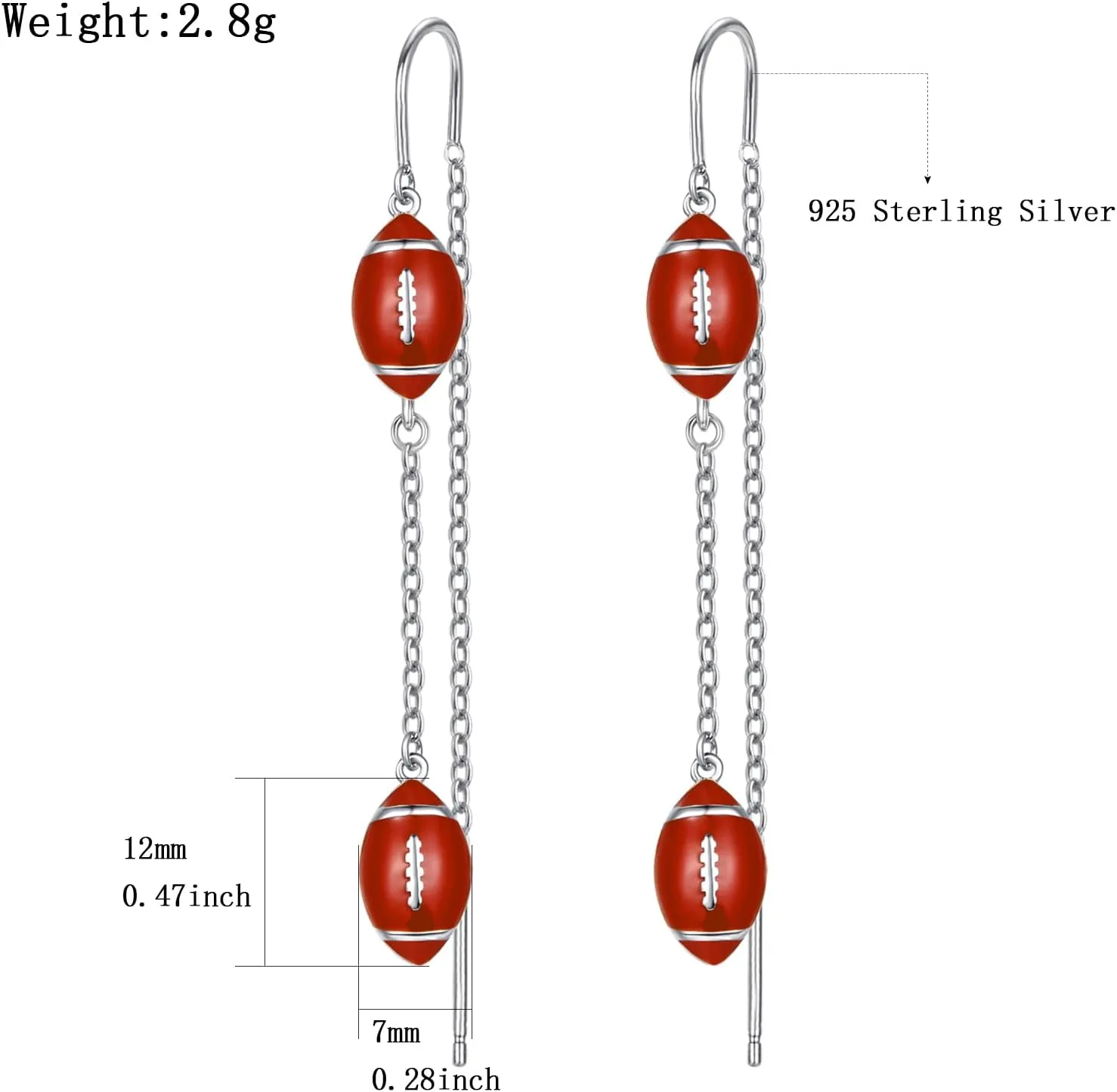 Sterling Silver Sport Earrings for Sport Lovers Dangele Soccer/Football/Baseball/Tennis/Volleyball Earrings Sport Jewelry Gift