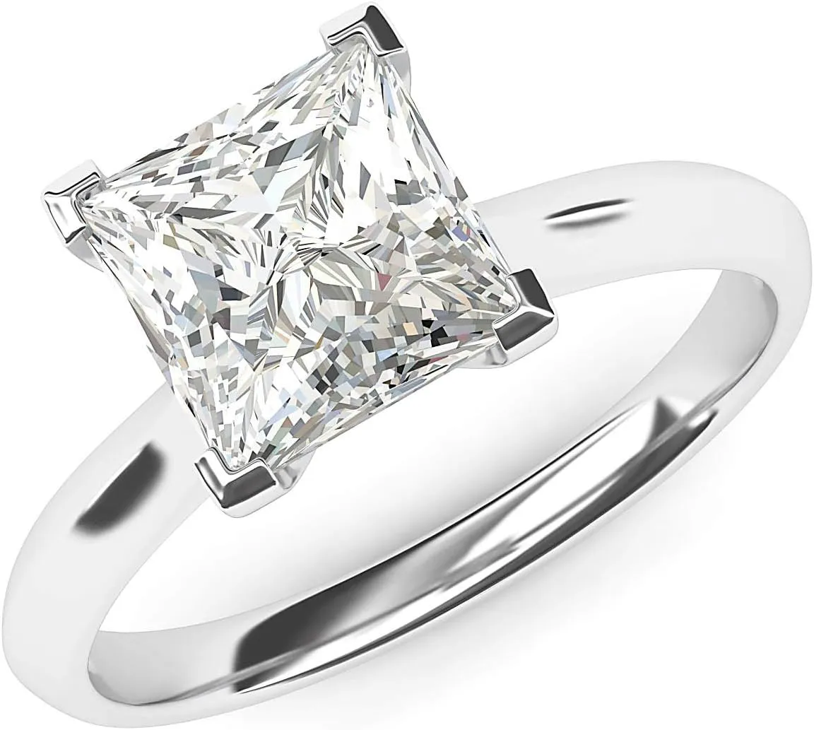 Sterling Silver Square 8mm Simulated Princess Cut Diamond Engagement Ring Knife Edge Promise Bridal Ring