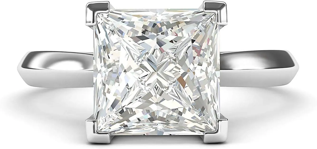 Sterling Silver Square 8mm Simulated Princess Cut Diamond Engagement Ring Knife Edge Promise Bridal Ring