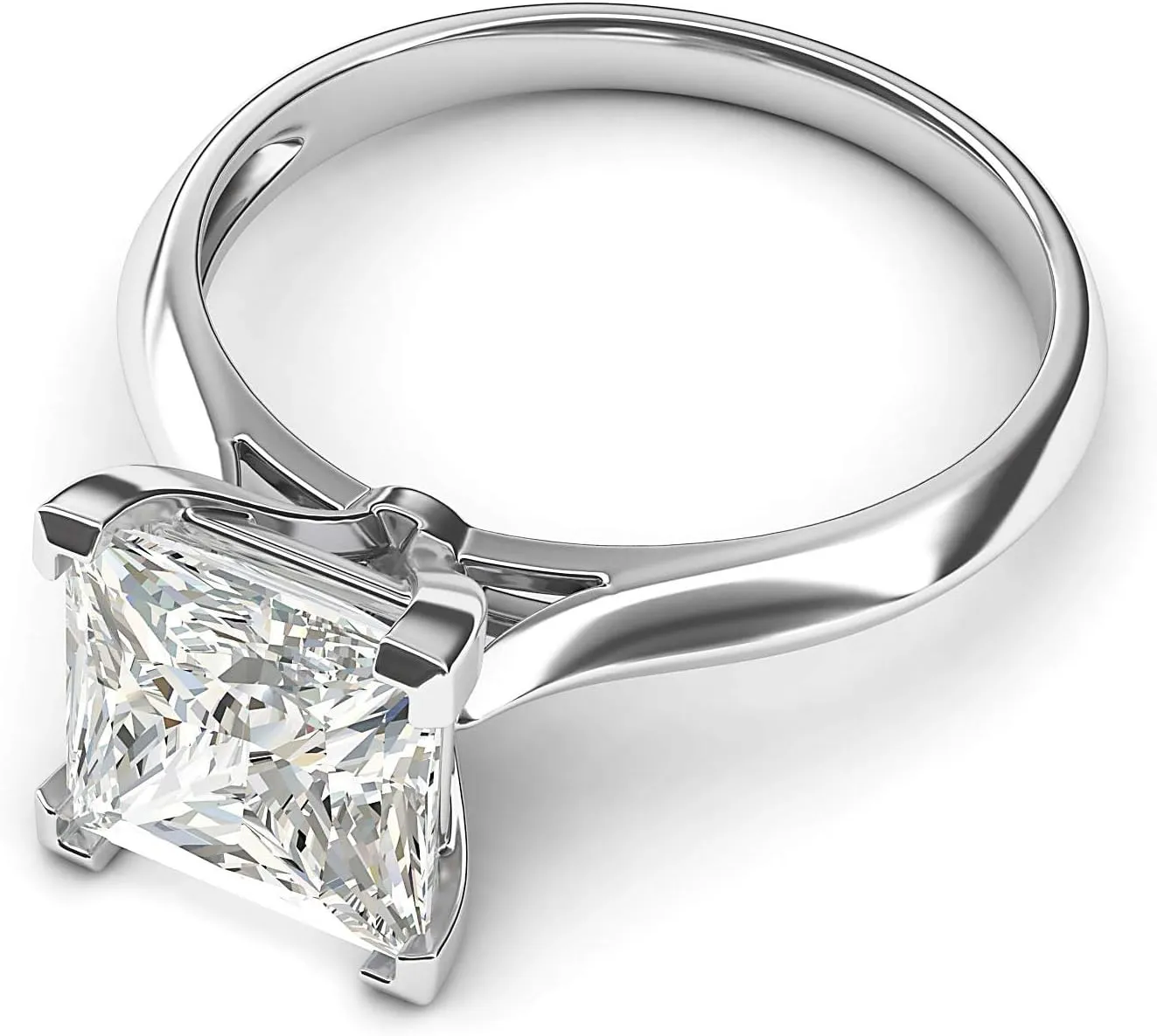 Sterling Silver Square 8mm Simulated Princess Cut Diamond Engagement Ring Knife Edge Promise Bridal Ring