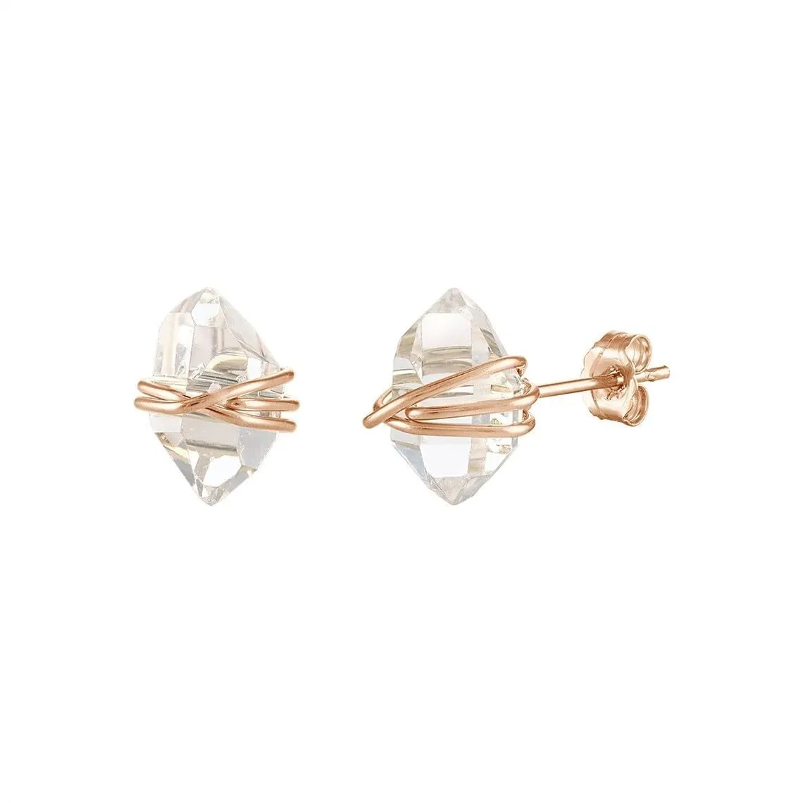 Sterling Silver Stud Earrings with Natural Herkimer Diamonds Handmade Jewelry Wire Wrapped Dainty Stud Earrings with Herkimer Diamond Raw Herkimer Studs (Gold)