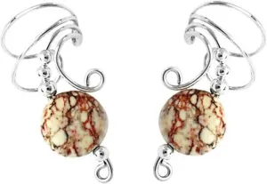 Sterling Silver White Simulated Turquoise Disc Wave Ear Cuff Wrap Set