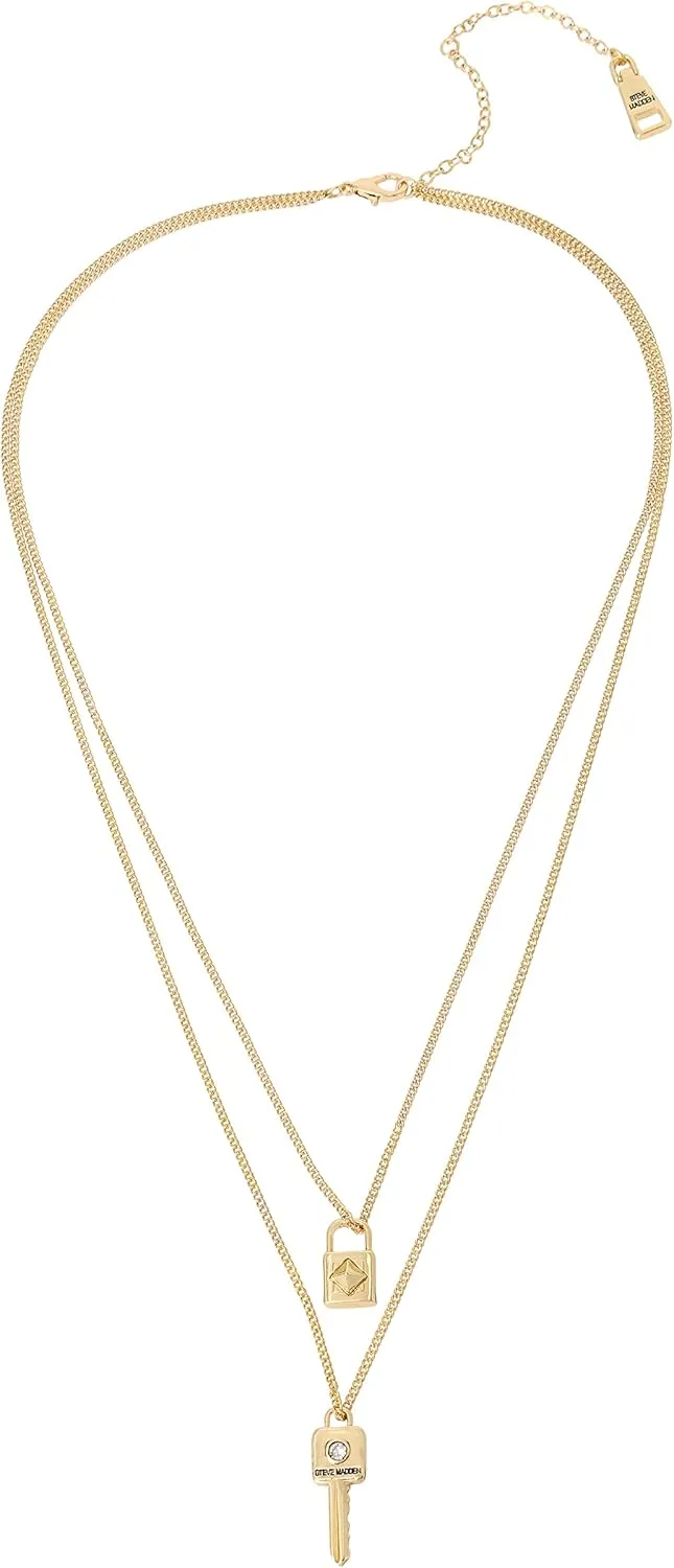 Steve Madden Padlock & Key Layered Necklace