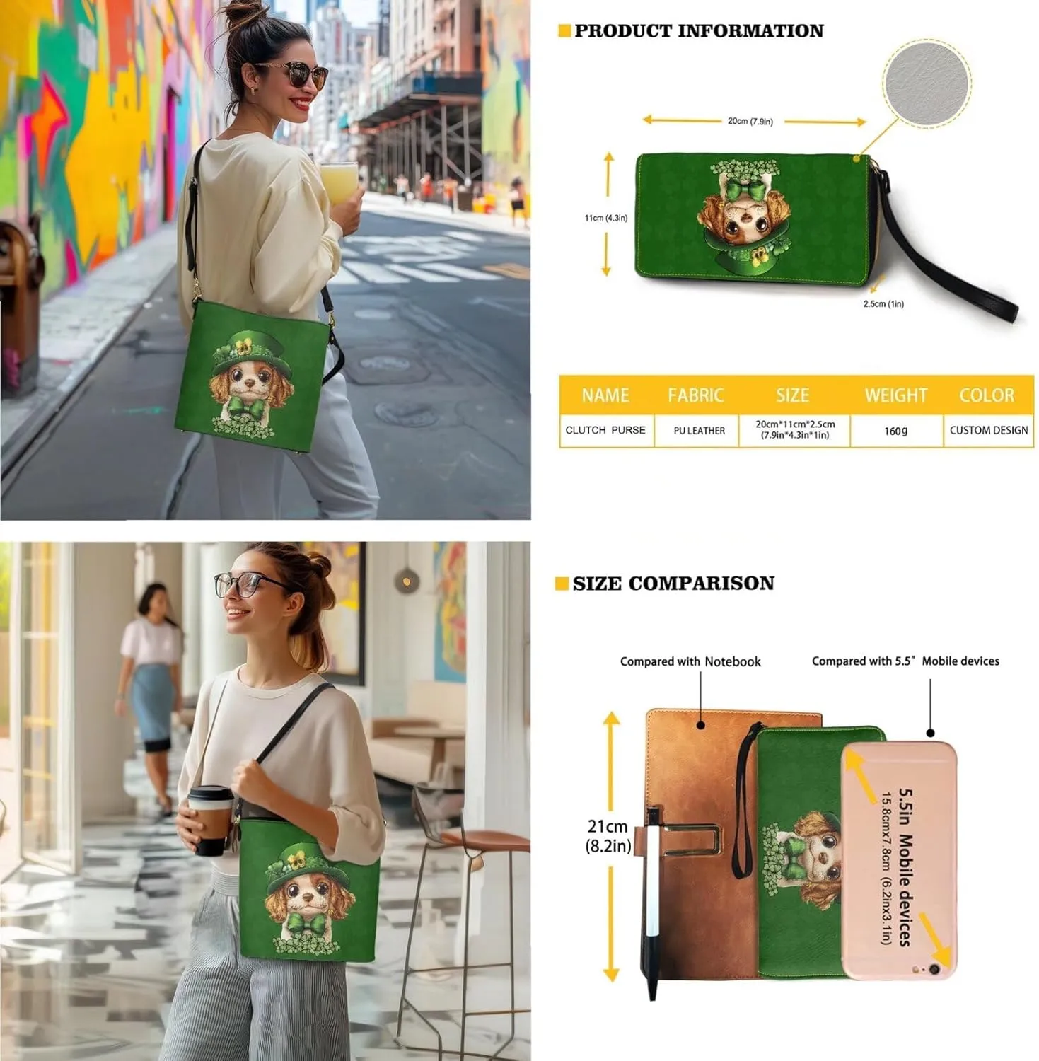 St.Patrick's Day Purse and Wallet for Women, Leather Crossbody Bucket Tote Bag with Wristlet Wallet