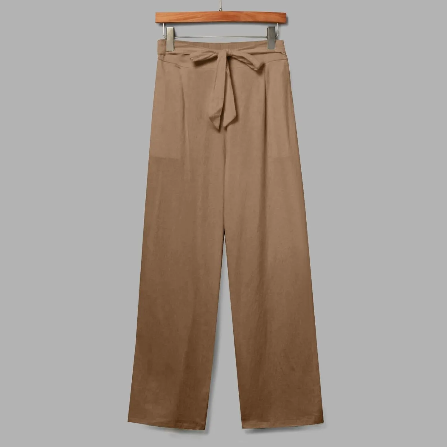 Straight Leg Linen Pants for Women Summer Lightweight Drawstring High Waist Trousers Boho Loose Beach Pants