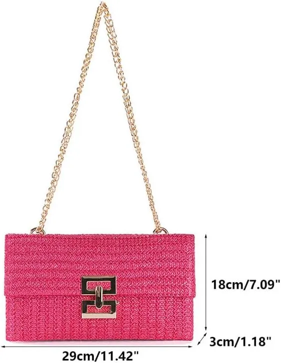 Straw Clutch Purse for Women Designer Evening Handbag Summer Beach Shoulder Purse with Chain Woven Shoulder Handbag
