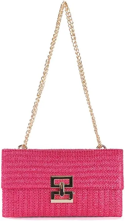 Straw Clutch Purse for Women Designer Evening Handbag Summer Beach Shoulder Purse with Chain Woven Shoulder Handbag