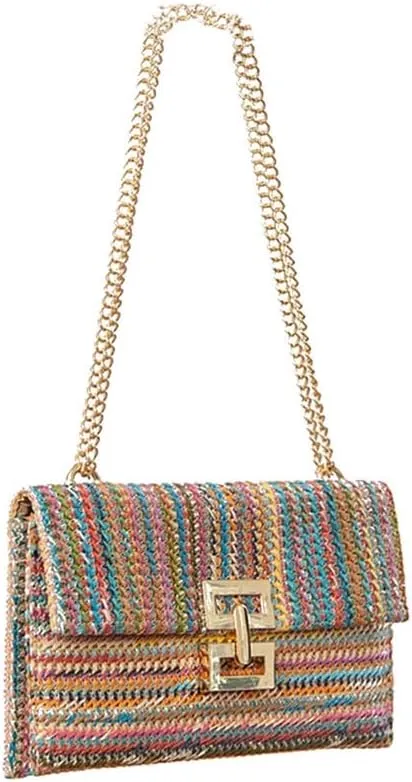 Straw Clutch Purse for Women Designer Evening Handbag Summer Beach Shoulder Purse with Chain Woven Shoulder Handbag