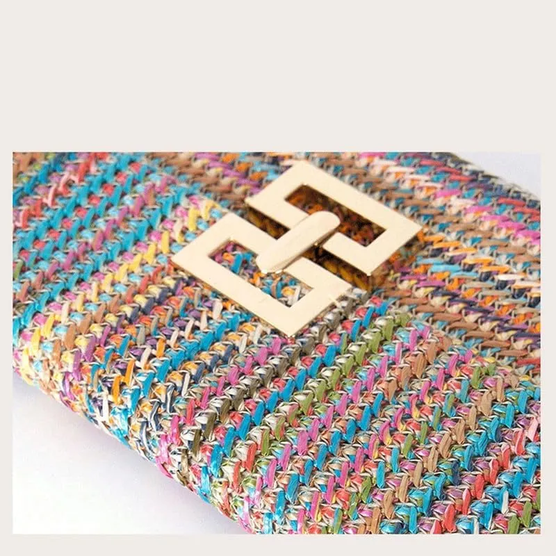 Straw Clutch Purse for Women Designer Evening Handbag Summer Beach Shoulder Purse with Chain Woven Shoulder Handbag