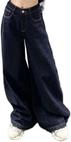 Stretch High Waisted Straight Wide Leg Denim Jeans Trousers Baggy Casual Denim Pants with Pockets