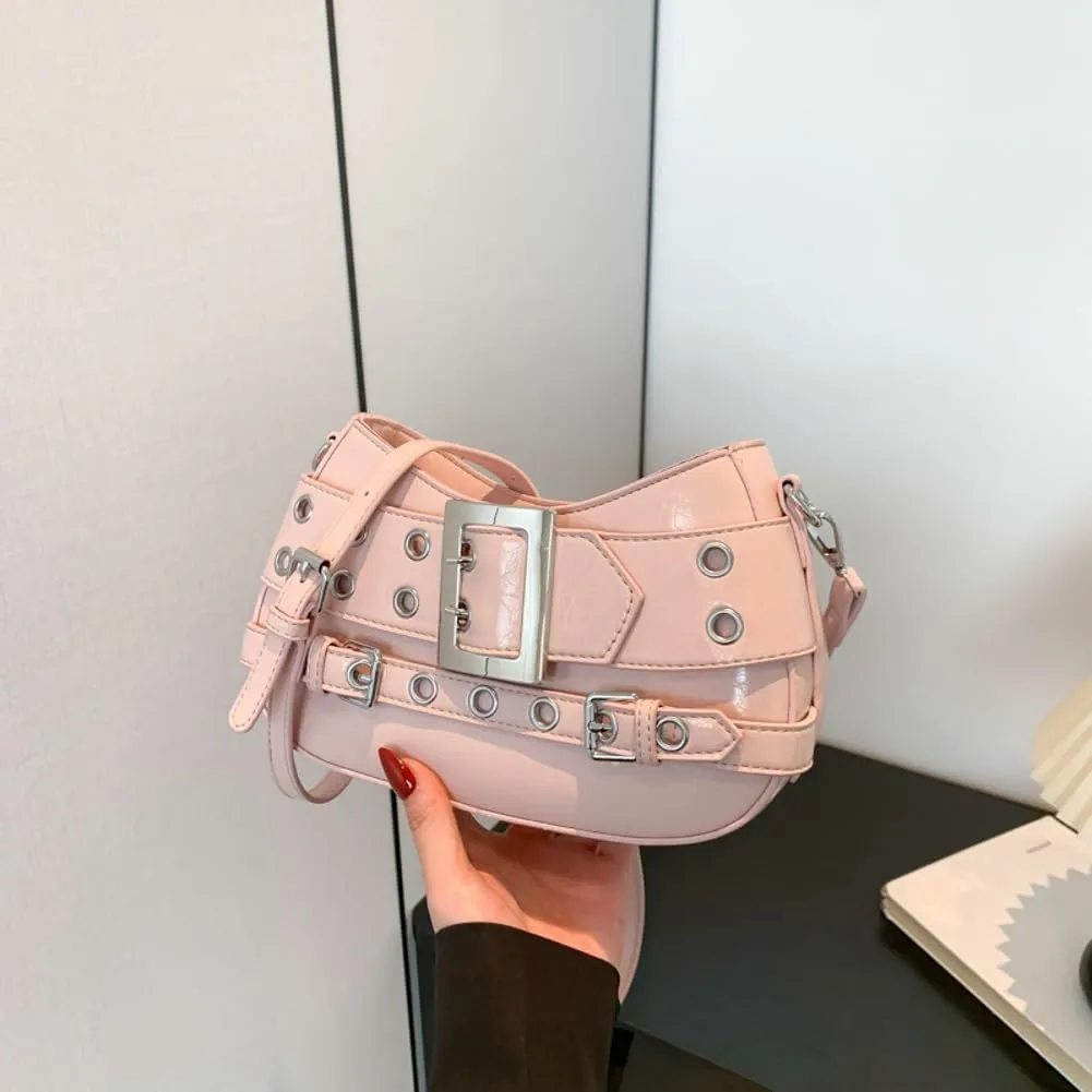 Studded Purse Women 2025 Y2K Handbag Rivet Punk Hobo Purse Satchel Vintage Designer Shoulder Crossbody Bag with Buckle