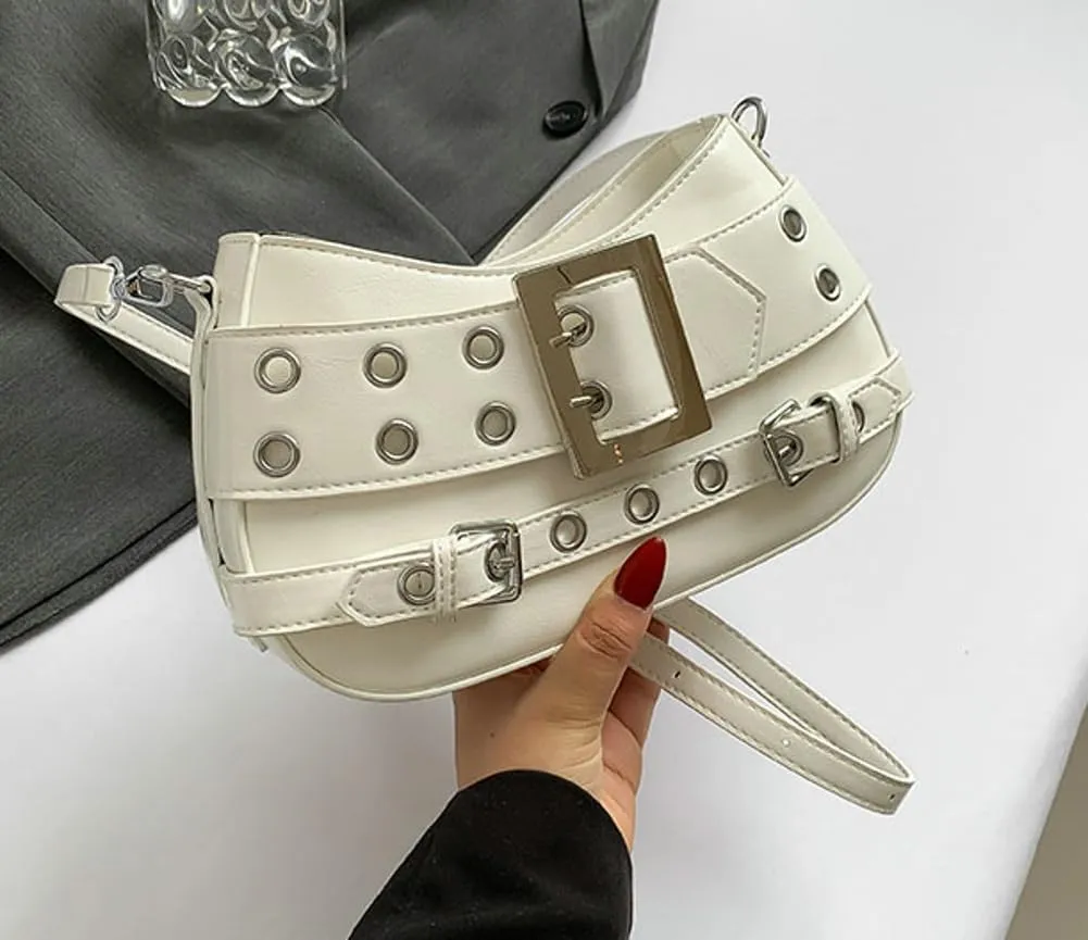 Studded Purse Women 2025 Y2K Handbag Rivet Punk Hobo Purse Satchel Vintage Designer Shoulder Crossbody Bag with Buckle