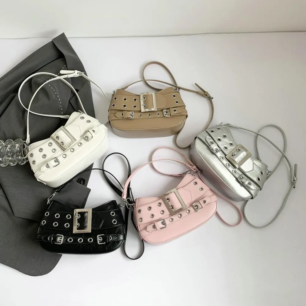 Studded Purse Women 2025 Y2K Handbag Rivet Punk Hobo Purse Satchel Vintage Designer Shoulder Crossbody Bag with Buckle
