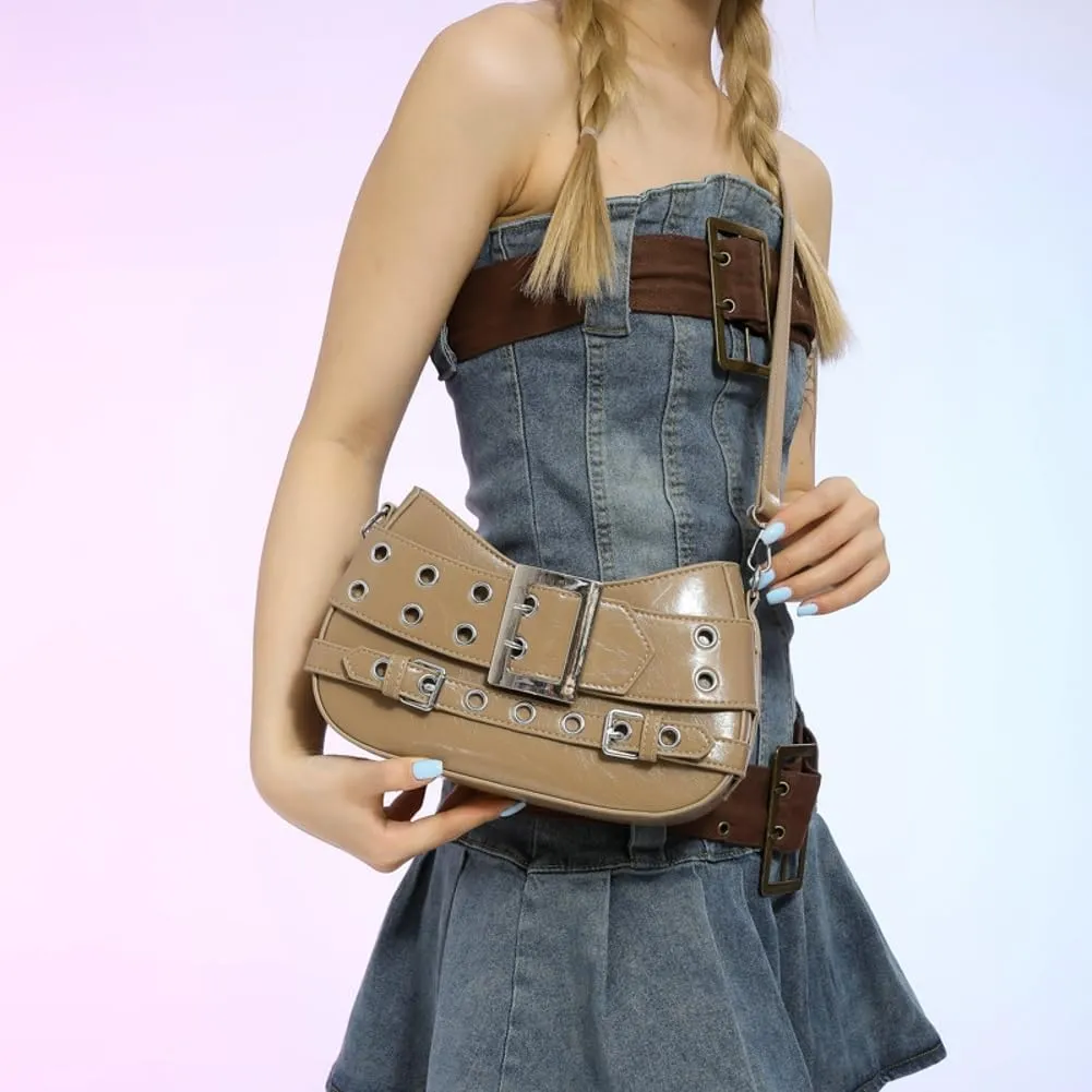 Studded Purse Women 2025 Y2K Handbag Rivet Punk Hobo Purse Satchel Vintage Designer Shoulder Crossbody Bag with Buckle