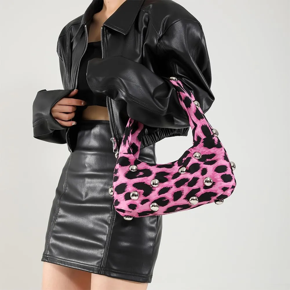 Studded Purse,Y2k Purse Crescent Shoulder Bag for Women Trendy Studded Bag Handbag Small Hobo Bag Leather Satchel Bag