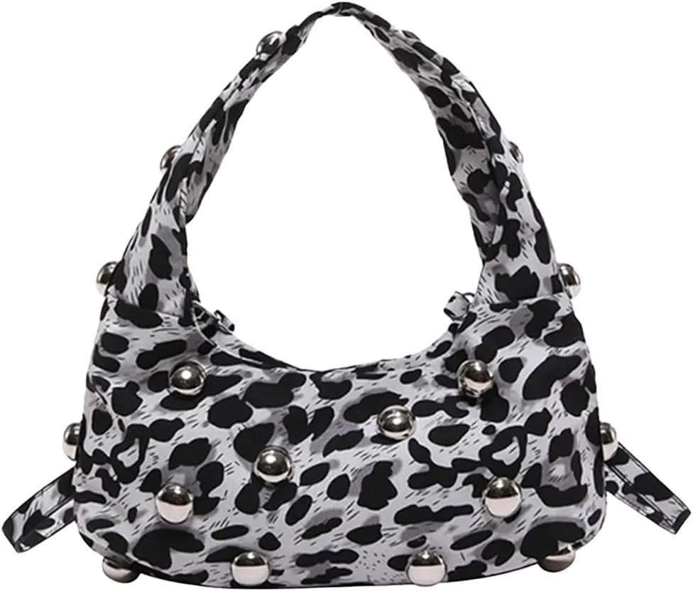 Studded Purse,Y2k Purse Crescent Shoulder Bag for Women Trendy Studded Bag Handbag Small Hobo Bag Leather Satchel Bag