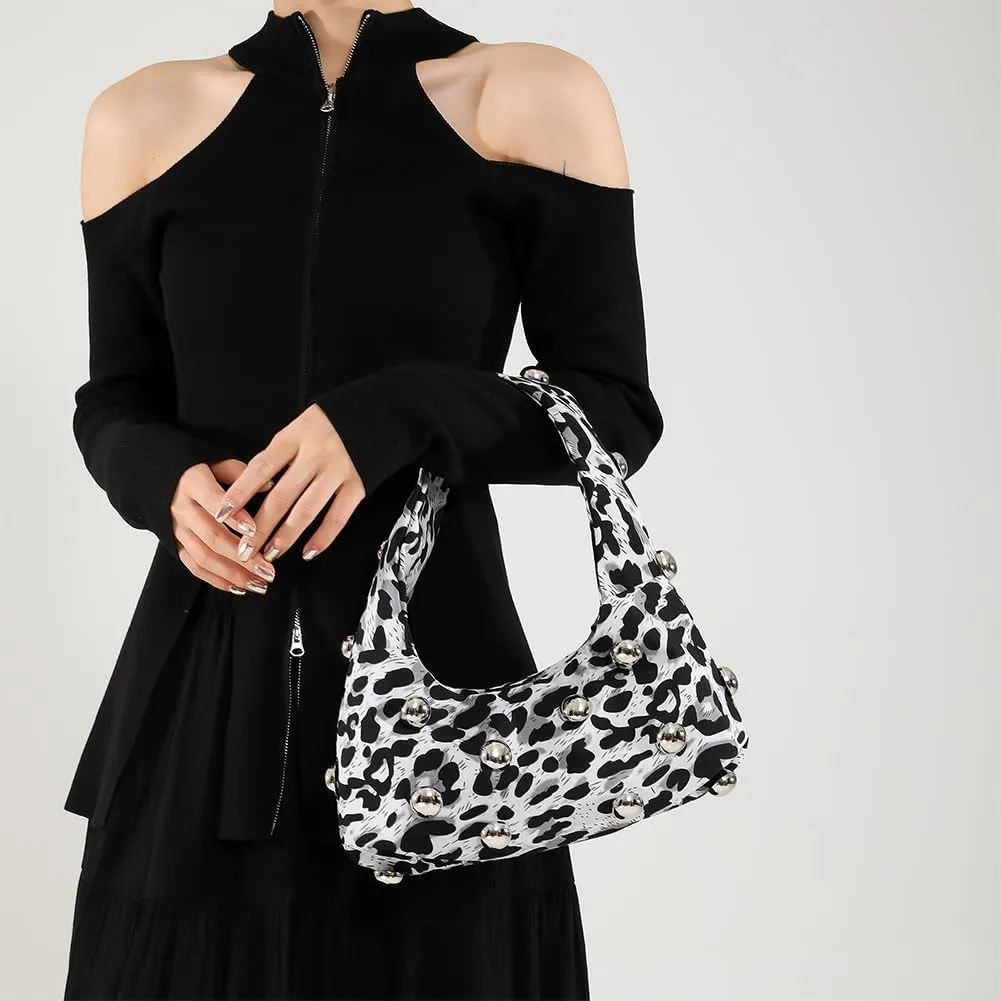 Studded Purse,Y2k Purse Crescent Shoulder Bag for Women Trendy Studded Bag Handbag Small Hobo Bag Leather Satchel Bag