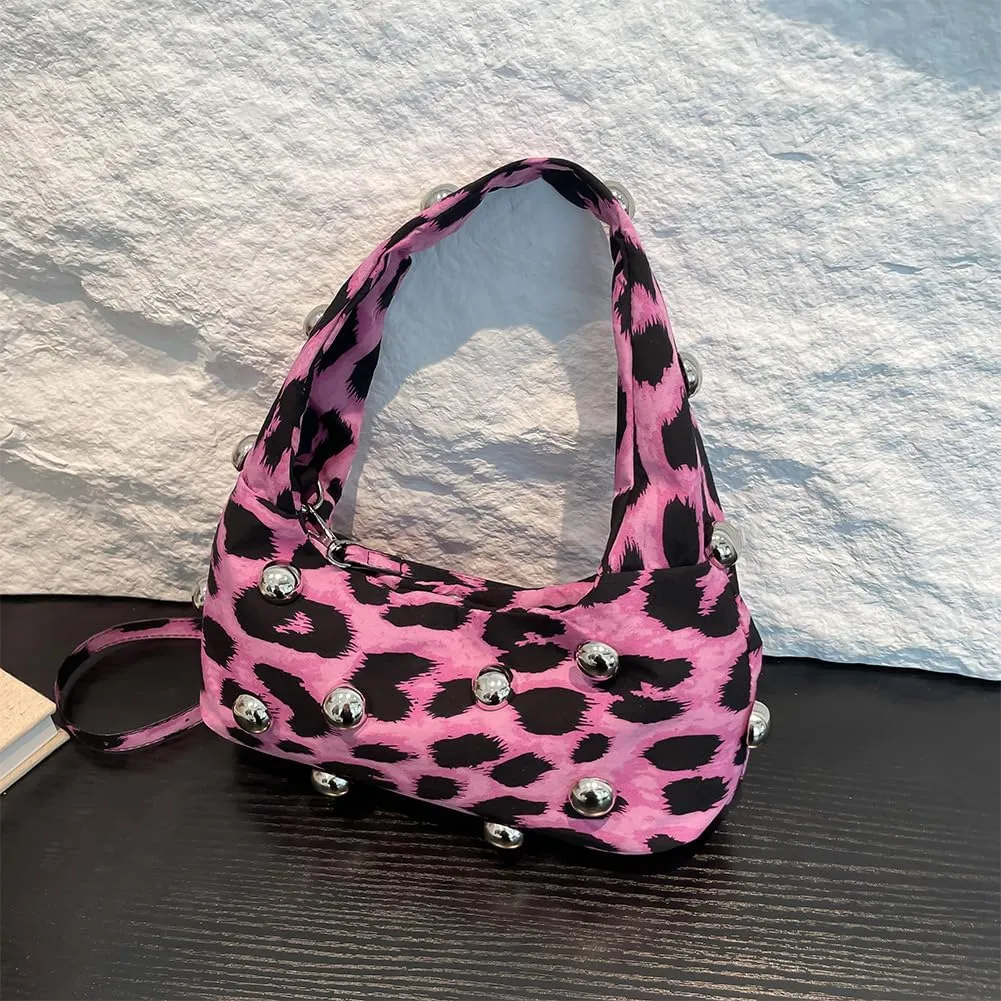 Studded Purse,Y2k Purse Crescent Shoulder Bag for Women Trendy Studded Bag Handbag Small Hobo Bag Leather Satchel Bag
