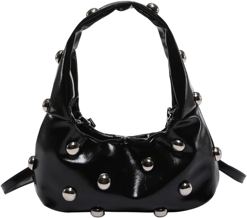 Studded Purse,Y2k Purse Crescent Shoulder Bag for Women Trendy Studded Bag Handbag Small Hobo Bag Leather Satchel Bag