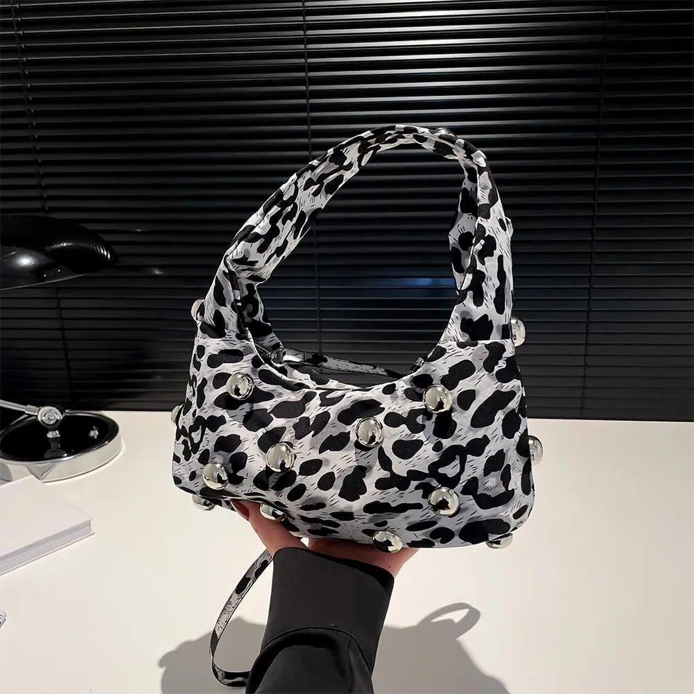 Studded Purse,Y2k Purse Crescent Shoulder Bag for Women Trendy Studded Bag Handbag Small Hobo Bag Leather Satchel Bag